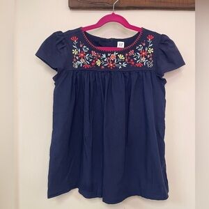 Gap Kids: Girls Floral Embroidered Navy Babydoll Blouse, Size XXL
